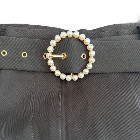 Zara Black Wide Leg Dress Pants Trousers Pearl Belt - Picture 6 of 9
